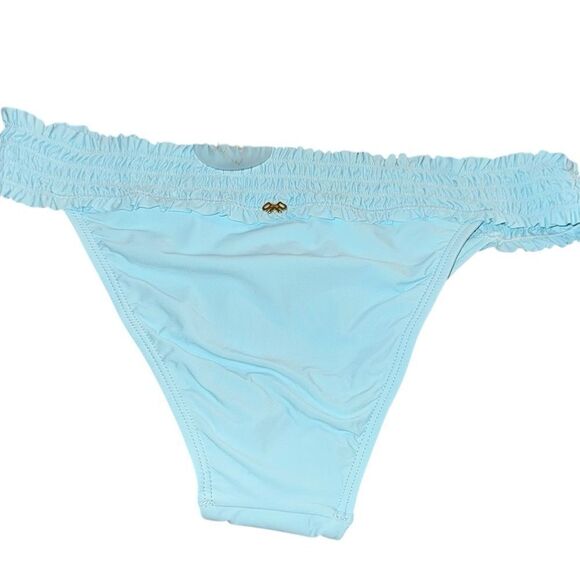 Pilyq Platinum NWT Smocked Banded Teeny Bikini Bottom in Cabana Blue Size Large - Picture 4 of 6